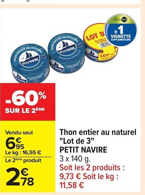 Thon entier au naturel "Lot de 3" PETIT NAVIRE