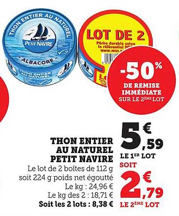 THON ENTIER AU NATUREL PETIT NAVIRE