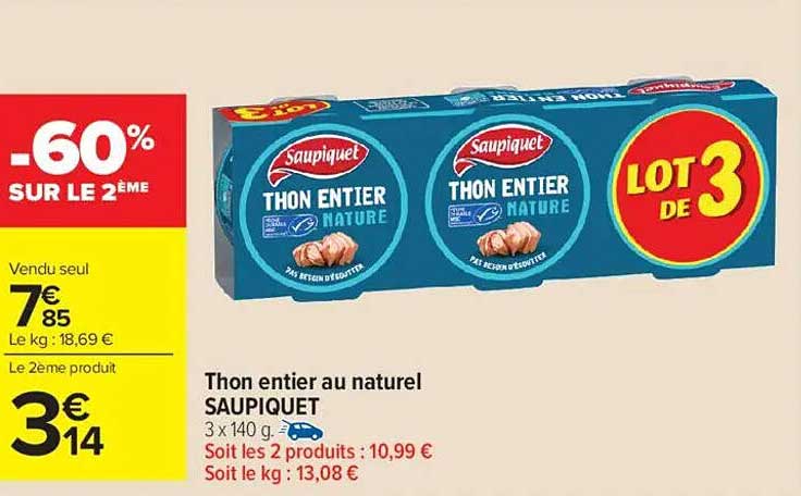Thon entier au naturel SAUPIQUET
