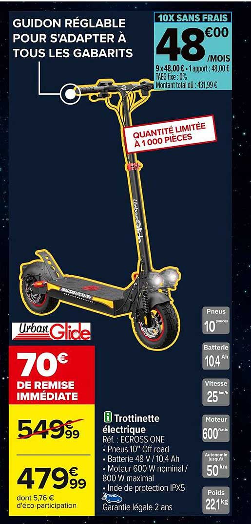 Trottinette électrique Urban Glide - 70€ de remise immédiate