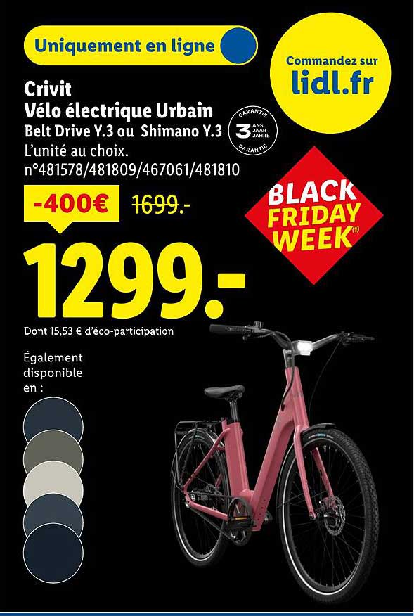 Vélo électrique Urbain Crivit - Belt Drive Y.3 ou Shimano Y.3