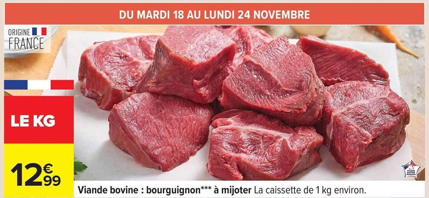 Viande bovine : bourgignon*** à mijoter