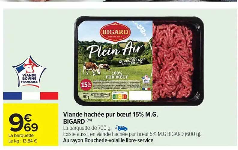 Viande hachée pur bœuf 15% M.G. BIGARD