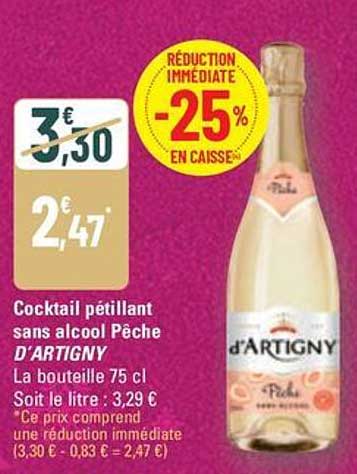 Cocktail pétillant sans alcool Pêche d'ARTIGNY
