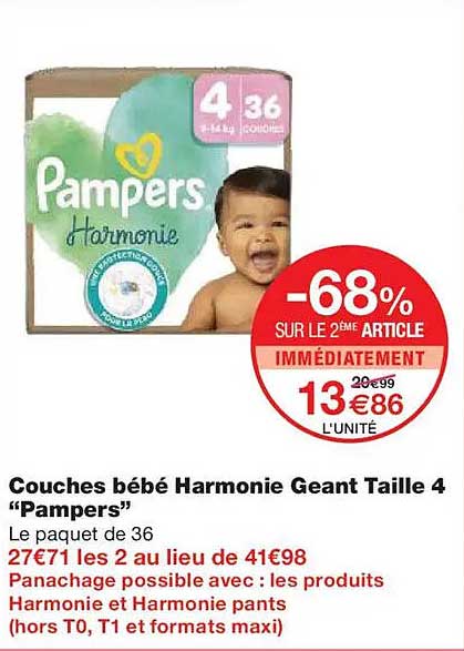Couches bébé Harmonie Geant Taille 4 "Pampers"