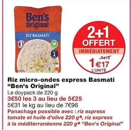Riz micro-ondes express Basmati "Ben's Original"