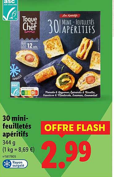 30 mini-feuilletés apéritifs  
OFFRE FLASH