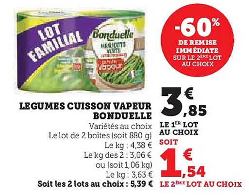 LOT FAMILIAL LEGUMES CUISSON VAPEUR BONDUELLE