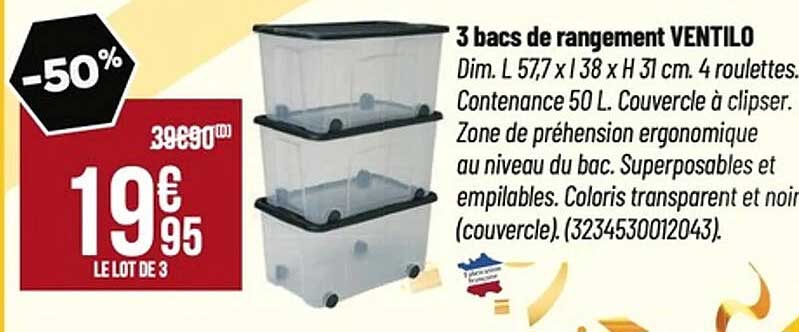 3 bacs de rangement VENTILO
