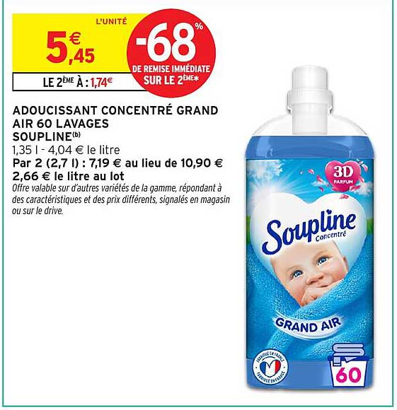 ADOUCISSANT concentré GRAND AIR 60 LAVAGES SOUPLINE