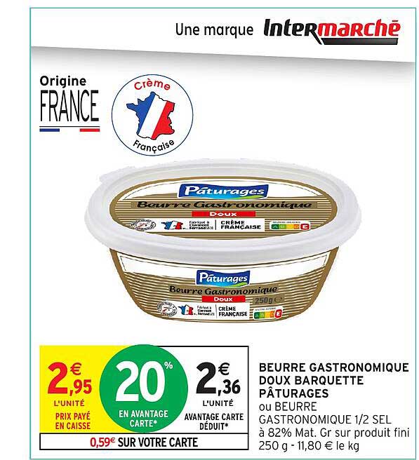 BEURRE GASTRONOMIQUE DOUX BARQUETTE PÂTURAGES