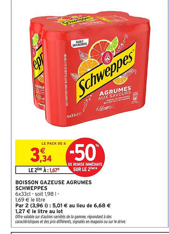 BOISSON GAZEUSE AGRUMES SCHWEPPES