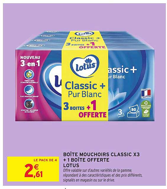 BOÎTE MOUCHOIRS CLASSIC X3 + 1 BOÎTE OFFERTE