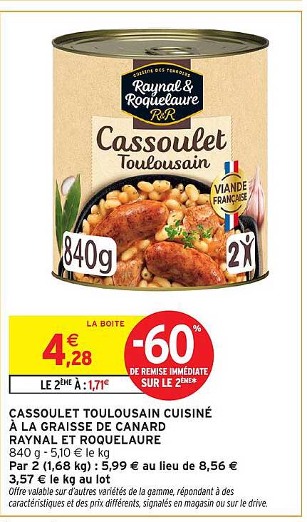 Cassoulet Toulousain cuisiné à la graisse de canard Raynal et Roquelaure