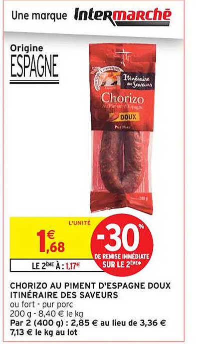 CHORIZO AU PIMENT D'ESPAGNE DOUX ITINÉRAIRE DES SAVEURS