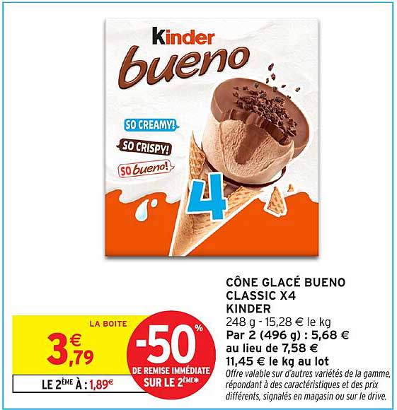 CÔNE GLACÉ BUENO CLASSIC X4 KINDER