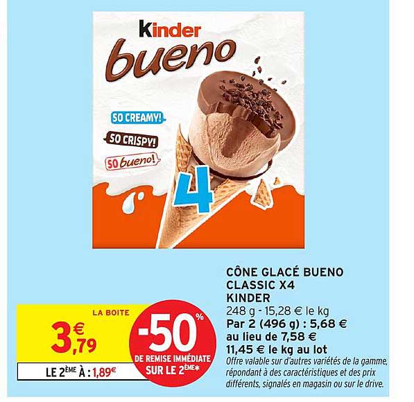 CÔNE GLACÉ BUENO CLASSIC X4 KINDER