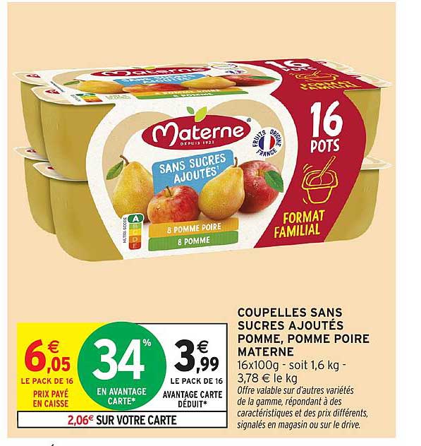 COUPELLES SANS SUCRES AJOUTÉS POMME, POMME POIRE MATERNELLE