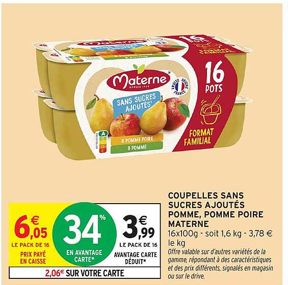 COUPELLES SANS SUCRES AJOUTÉS POMME, POMME POIRE MATERNELLE