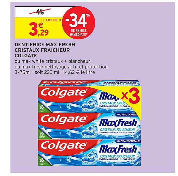 DENTIFRICE MAX FRESH CRISTAUX FRAICHEUR COLGATE
