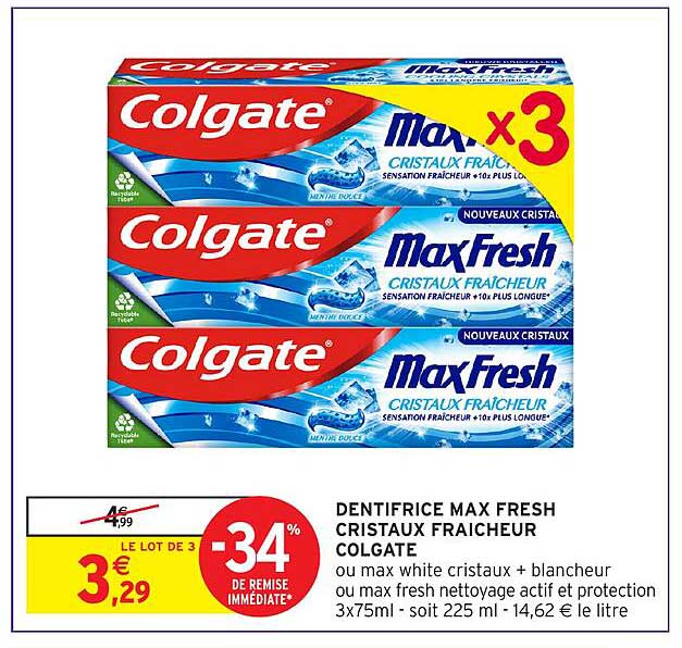 DENTIFRICE MAX FRESH CRISTAUX FRAICHEUR COLGATE