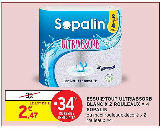 ESSUIE-TOUT ULTR'ABSORB BLANC X 2 ROUEAUX = 4 SOPALIN