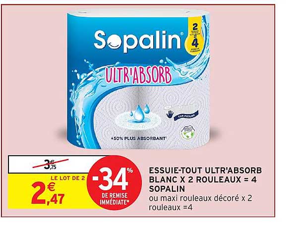 ESSUIE-TOUT ULTR'ABSORB BLANC X 2 ROUEAUX = 4 SOPALIN