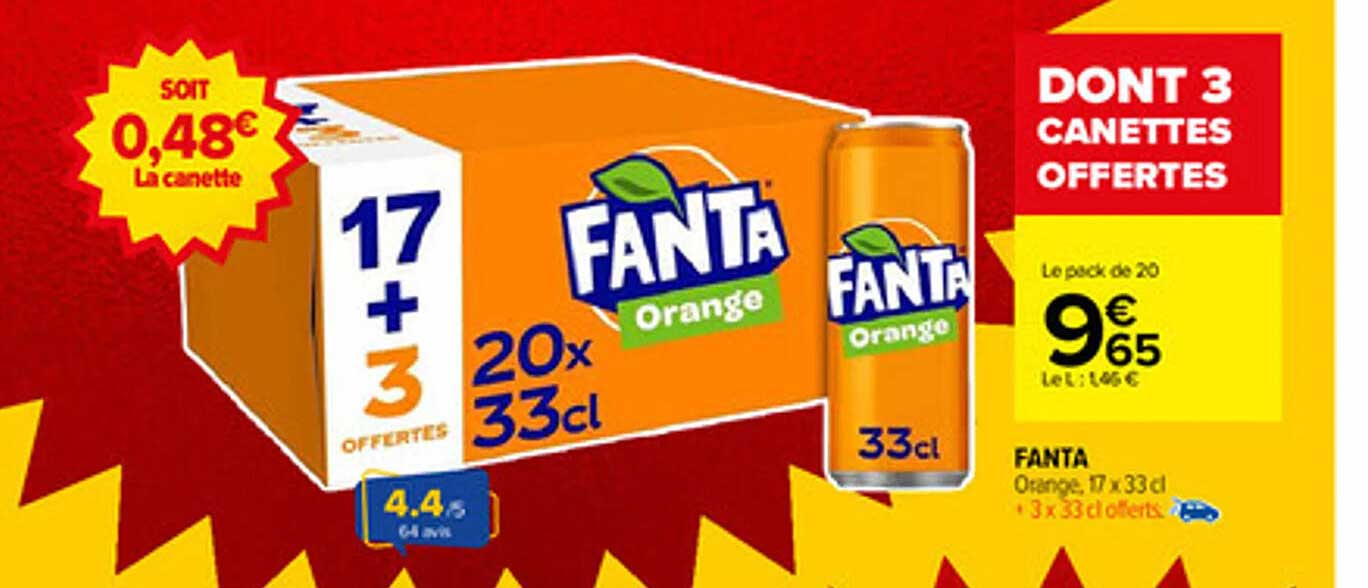 FANTA Orange 20 x 33cl - 17 + 3 CANETTES OFFERTES