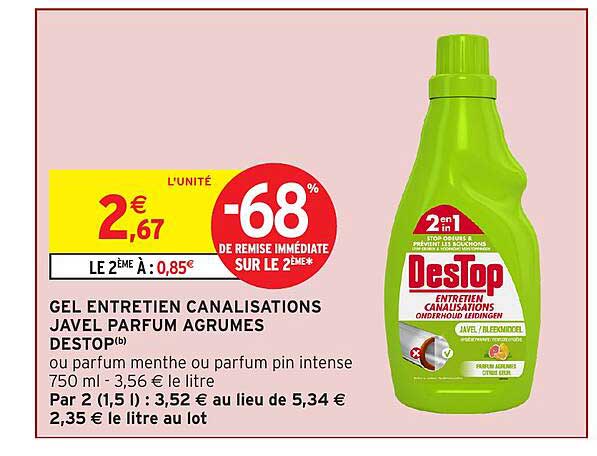 GEL ENTRETIEN CANALISATIONS JAVEL PARFUM AGRUMES DESTOP