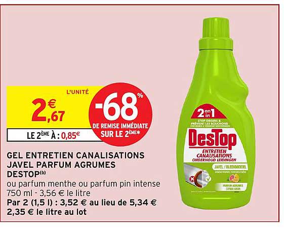 GEL ENTRETIEN CANALISATIONS JAVEL PARFUM AGRUMES DESTOP