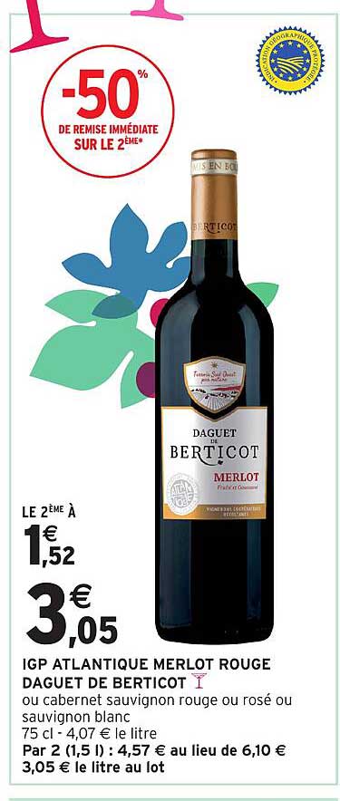 IGP ATLANTIQUE MERLOT ROUGE DAGUET DE BERTICOT