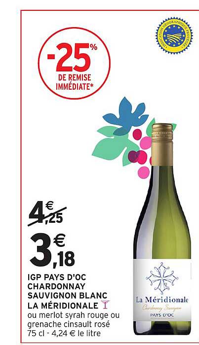 IGP PAYS D'OC CHARDONNAY SAUVIGNON BLANC LA MÉRIDIONALE