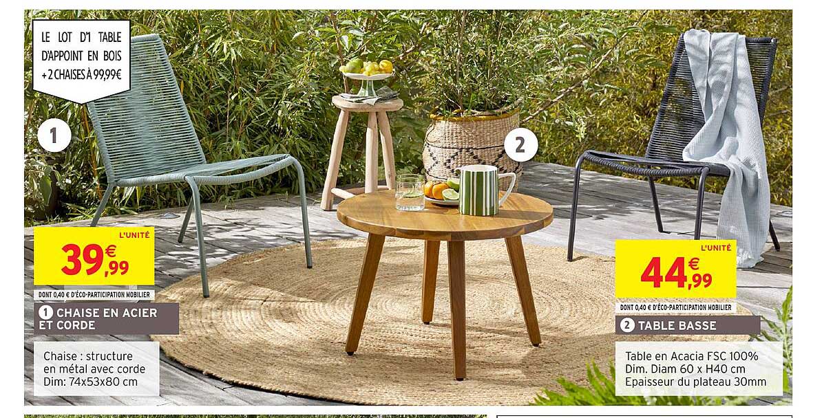 LE LOT D'1 TABLE D'APPOINT EN BOIS + 2 CHAISES À 99,99€