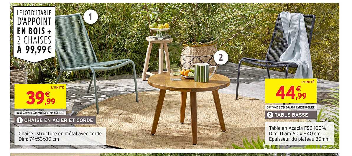 LE LOT D'1 TABLE D'APPOINT EN BOIS + 2 CHAISES À 99,99€