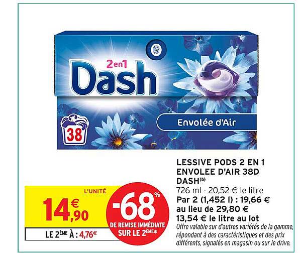 LESSIVE PODS 2 EN 1 ENVOLEE D'AIR 38D DASH