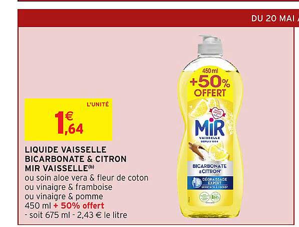 LIQUIDE VAISSELLE BICARBONATE & CITRON MIR VAISSELLE
