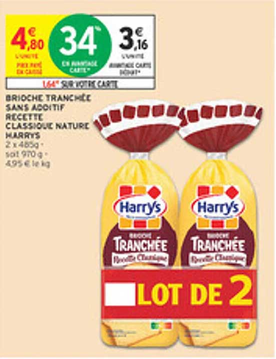 LOT DE 2 BRIOCHE TRANCHÉE SANS ADDITIF RECETTE CLASSIQUE NATURE HARRY'S