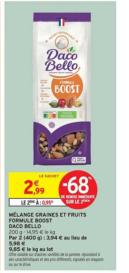 MÉLANGE GRAINES ET FRUITS FORMULE BOOST DACO BELLO