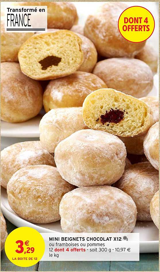 MINI BEIGNETS CHOCOLAT X12 ou framboises ou pommes 12 dont 4 offerts