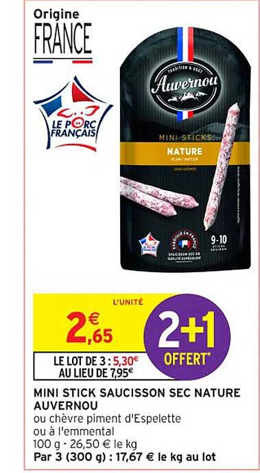MINI STICK SAUCISSON SEC NATURE AUVERNOU