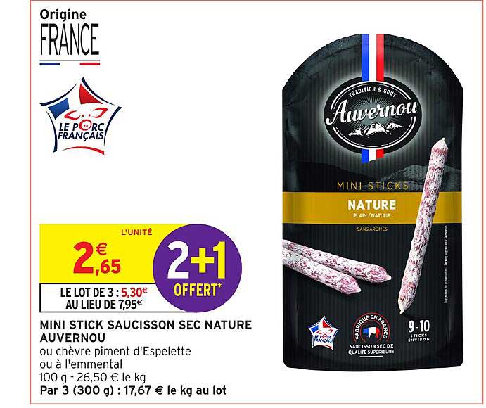 MINI STICK SAUCISSON SEC NATURE AUVERNOU