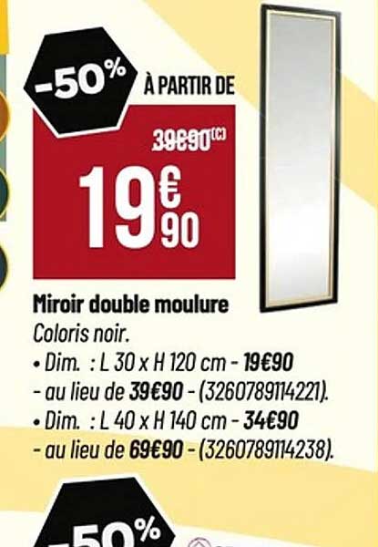 Miroir double moulure Coloris noir.