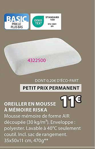 OREILLER EN MOUSSE À MÉMOIRE RISK
