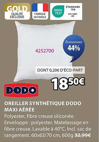 OREILLER SYNTHÉTIQUE DODO MAXI AÉRÉE