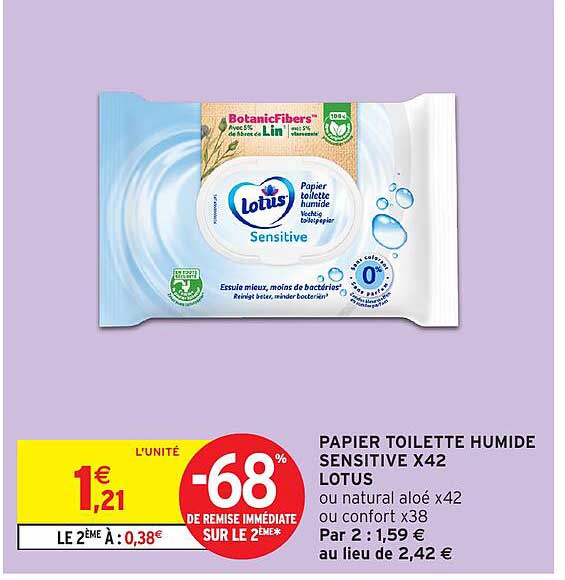 PAPIER TOILETTE HUMIDE SENSITIVE X42 LOTUS