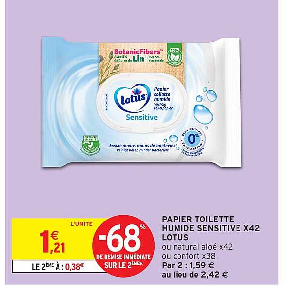 PAPIER TOILETTE HUMIDE SENSITIVE X42 LOTUS