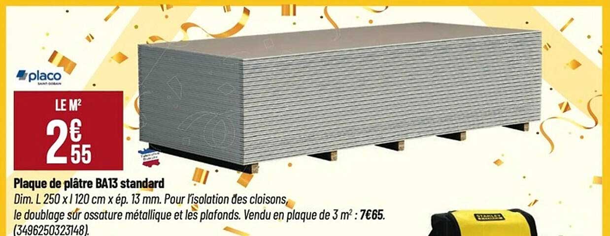 Plaque de plâtre BA13 standard