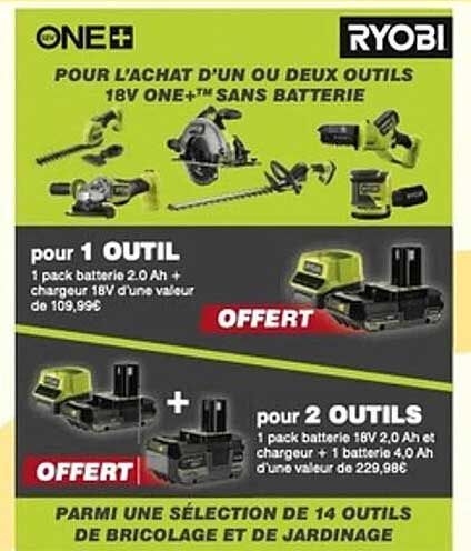 POUR L'ACHAT D'UN OU DEUX OUTILS 18V ONE+™ SANS BATTERIE