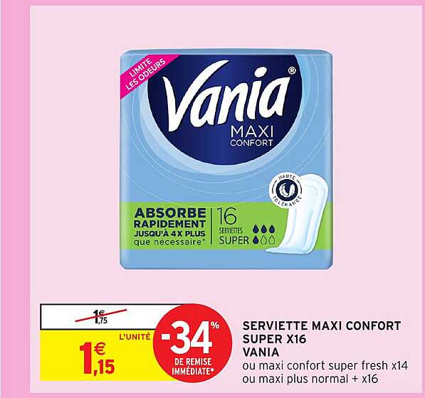 SERVIETTE MAXI CONFORT SUPER X16 VANIA