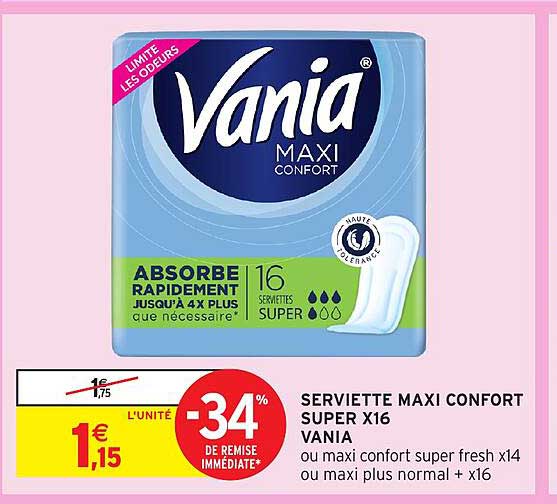 SERVIETTE MAXI CONFORT SUPER X16 VANIA
